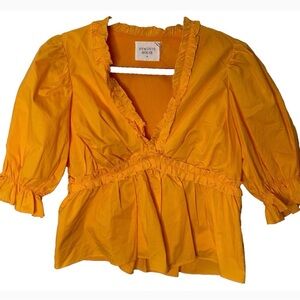 Hyacinth House Yellow Ruffle V-Neck Peplum Top